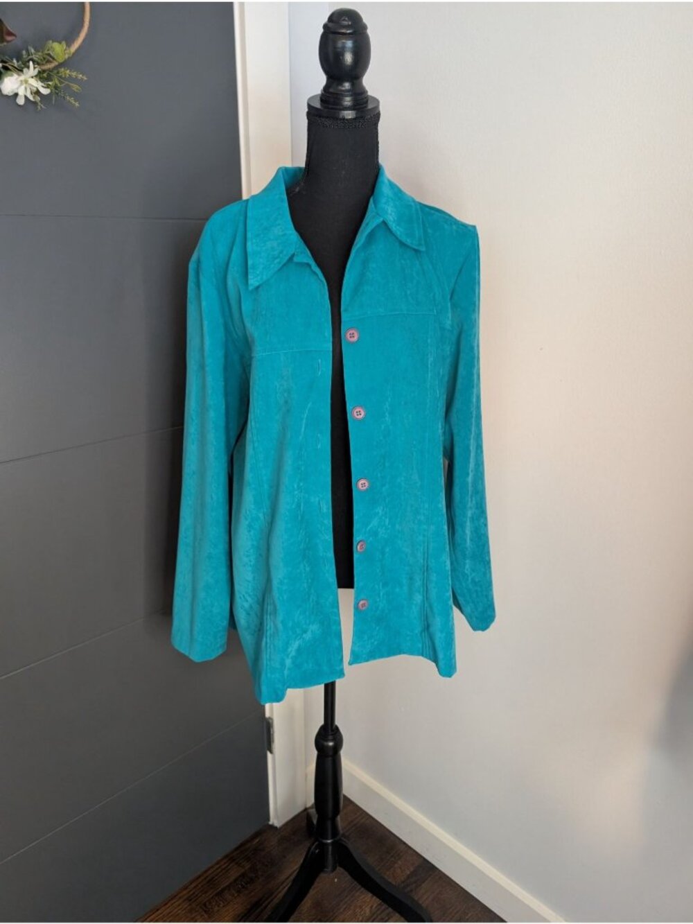 Sag‎ Harbor Turquoise Sueded Button Up Shacket - 16 - Picture 3 of 6